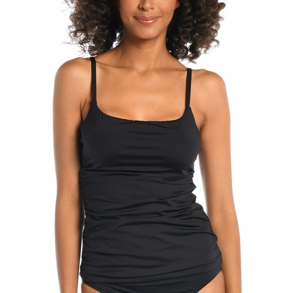 La Blanca Women's Island Goddess Black Tankini Top, Nylon Blend, Size 10 - Picture 1 of 12